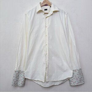 Paul Smith Mens 15 1/2 Floral French Cuffs Ivory Button Dress Shirt
